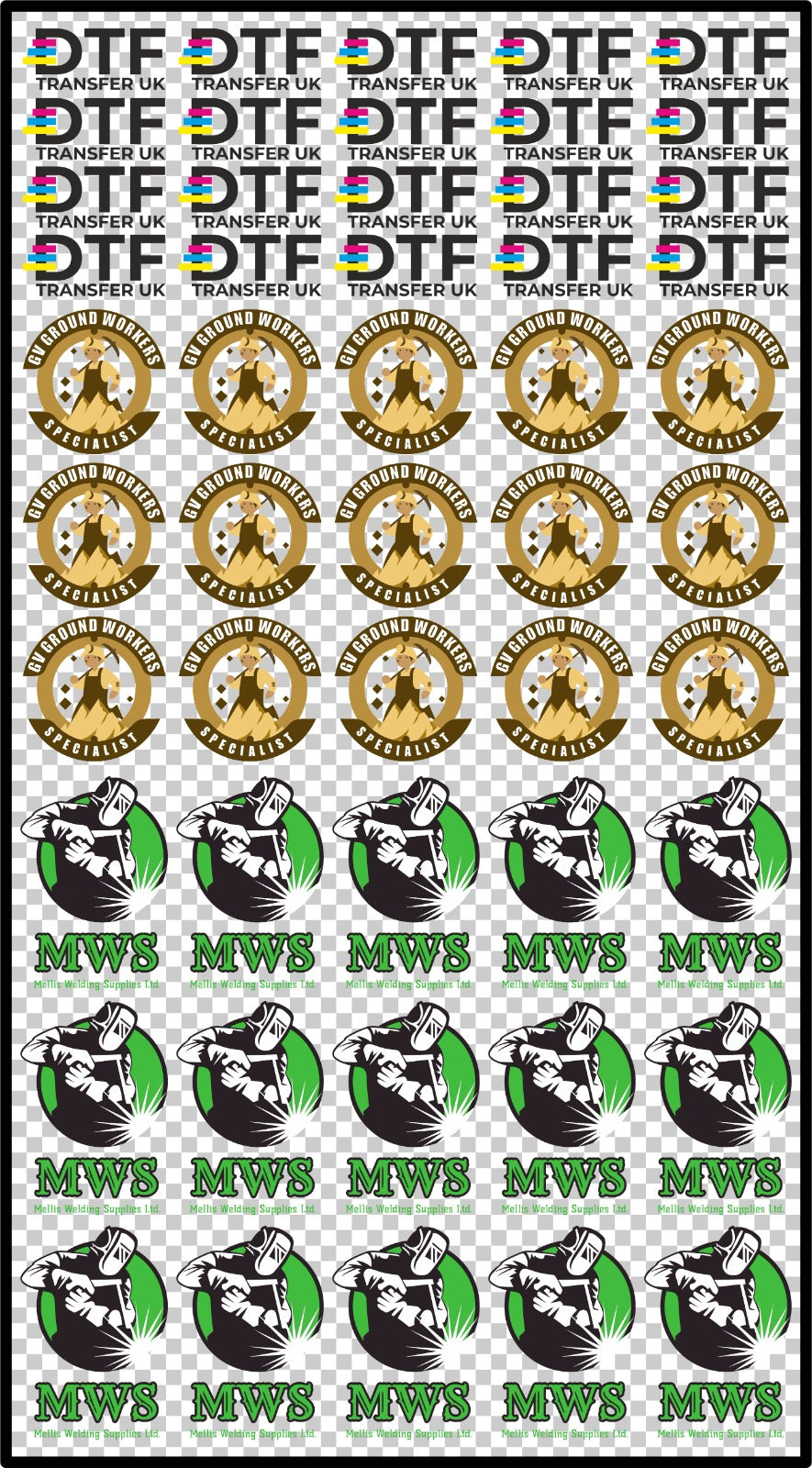Multiple logo DTF artwork sheet